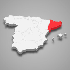 Catalonia region location within Spain 3d map
