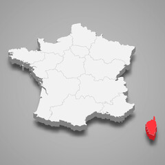 Corsica region location within France 3d isometric map