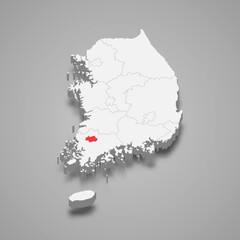 Gwangju region location within South Korea 3d isometric map