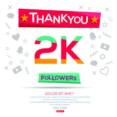 Creative Thank you (2k, 2000) followers celebration template design for social network and follower ,Vector illustration.