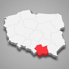 Lesser Poland region location within Poland 3d map