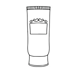 Simple tube of hand cream Hand-drawn. Hand and nail care. Vector illustration isolated on white background.