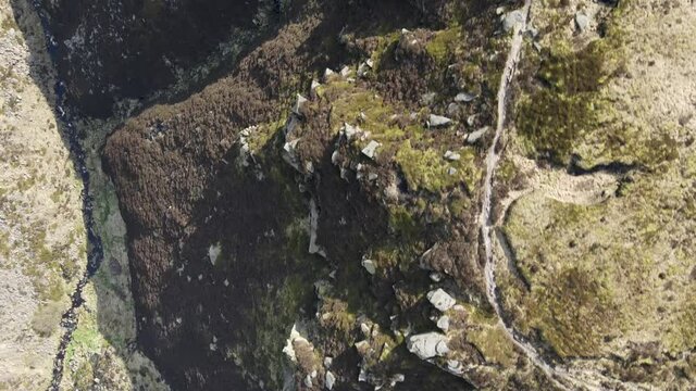 Aerial Drone Fly Over Valley In Stunning Dovestone Reservoir Peak District National Park Greenfield Saddleworth Moor Manchester