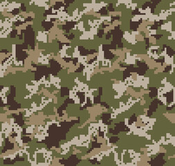 Camouflage pixel seamless vector background. Classic digital pattern.
