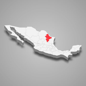 Nuevo Leon region location within Mexico 3d map