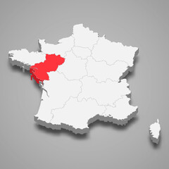 Pays de la Loire region location within France 3d isometric map