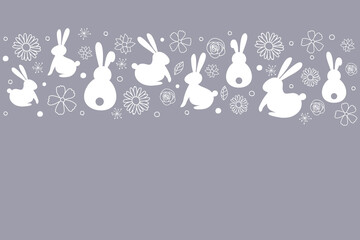 Bunnies and flowers on background with copyspace. Vector