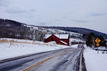 Country road in Upstate New York in winter