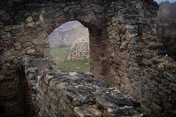 Fototapeta na wymiar castle ruins covered in fog