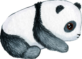 Watercolor clipart cute baby panda. Hand draw kawaii animal © FenrirArt