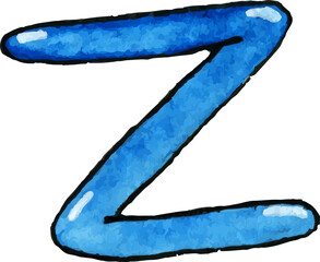  Watercolor clipart Blue Z isolated on white background. Hand draw 