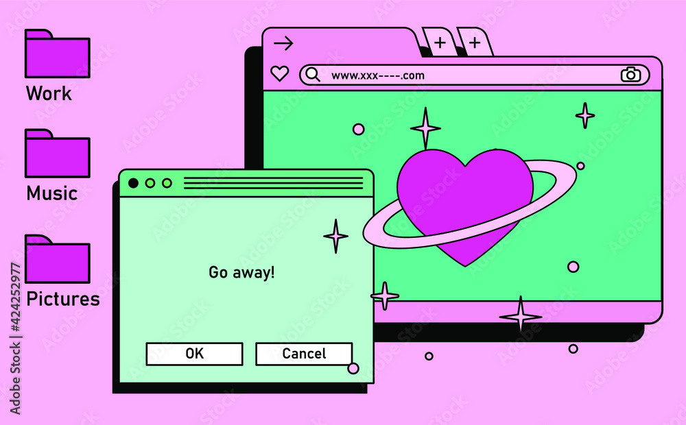 Aufkleber Retro vaporwave desktop with message boxes and user interface elements. A conceptual illustration of website and application programming.