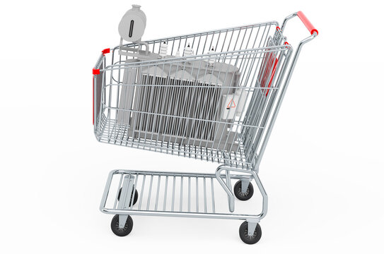 Shopping cart with oil-filled transformer, 3D rendering