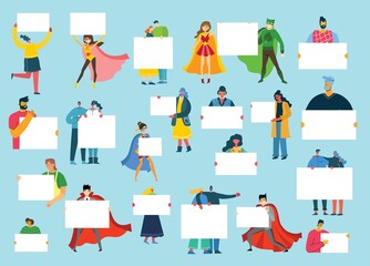 Fototapeta premium Vector illustration of people with banner for use in advertising, presentations, brochures, blogs, documents and forms