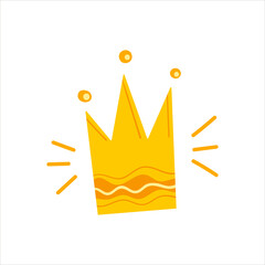 Cartoon golden crown on white background, children's vector illustration