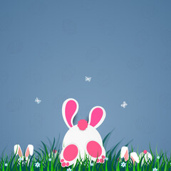 Happy Easter greeting card with easter bunny ass, foot, tail. Vector illustration