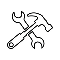 Hammer, wrench, spanner, repair tools line icon. Outline vector.