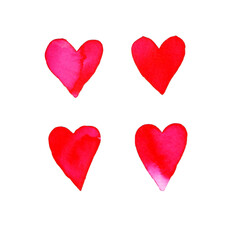 Pink watercolor paper texture hearts, elements for your design