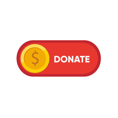 Donate button icon. Red button with yellow icon for your website, Philanthropy, charity and volunteering symbol Web design element