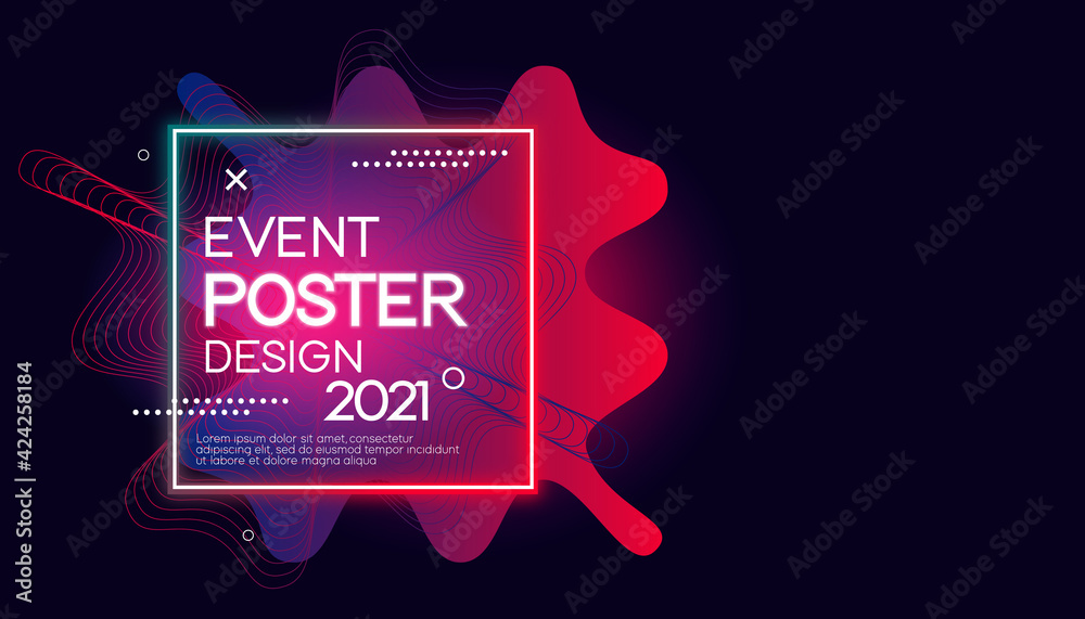 Wall mural abstract colorful event design template with liquid wavy. modern poster concept 2021 for event busin