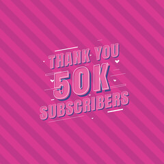 Thank you 50k Subscribers celebration, Greeting card for 50000 social Subscribers.