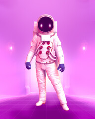 Astronaut in a glowing  dreamscape room. Dressed vintage 60's spacesuit © Bob Orsillo