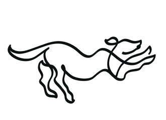 One line drawing of dog running.
One continuous line drawing of dog running on full speed.