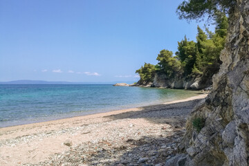 Greece, Chalkidiki, pebble beach with sea view