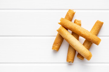 Sweet waffle tubes rolls.