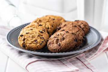 Tasty biscuits with chocolate. Sweet chocolate cookies