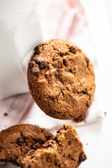 Tasty biscuits with chocolate. Sweet chocolate cookies
