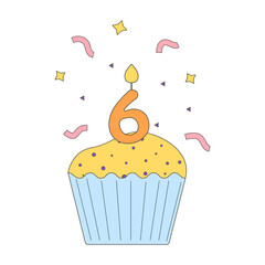 Birthday cupcake icon with number six candles