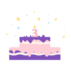 Number three birthday cake icon with candles