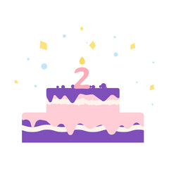 Number two birthday cake icon with candles