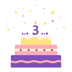 Birthday cake with candle number three