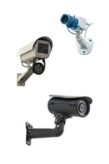 three modern video cameras to track the situation at the object on a white background