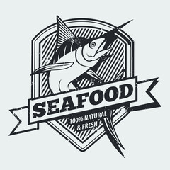 Fototapeta premium Seafood design concept with Marlin fish. Vector illustration 