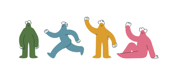 Collection of human figures in different poses on white