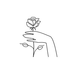 Contour drawing flower in the hand in a single line