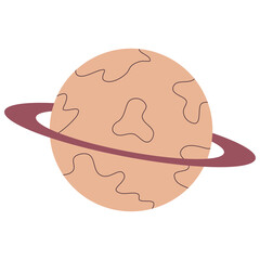 The planet is fashionable, isolated on a white background. Minimal design. Fashionable vector illustration in flat linear style. Minimalist abstract aesthetic style. Planet with Rings.