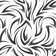 Seamless black and white vector pattern of angles and flowing lines.Testure from paint strokes on a white background.