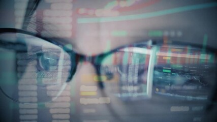 Woman With Holographic Augmented Reality Glasses Analyzing Online Trading Stock Market. Futuristic Innovation Business technology Meeting Brainstorm. - Powered by Adobe