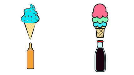 Set of fast food drinks and sauces, the black and white sketch style. Isolated objects food with burgers and sweets