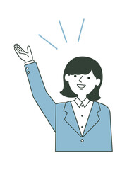 上向きで案内をするスーツ姿の女性