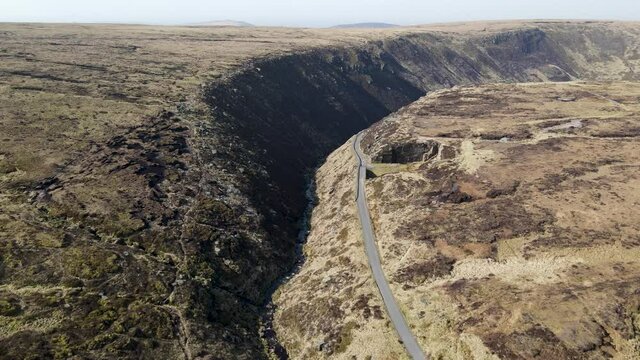 Aerial Drone Fly Over Valley In Stunning Dovestone Reservoir Peak District National Park Greenfield Saddleworth Moor Manchester