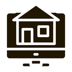 house on computer display glyph icon vector. house on computer display sign. isolated symbol illustration