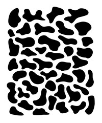 Irregular black spots, blotch, inkblot. Organic shapes. Specks, flecks graphic. Drops of liquid, pebble, stone silhouette. Ink basic simple random smooth form