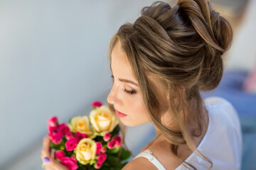 young beautiful bride on the morning of the wedding day