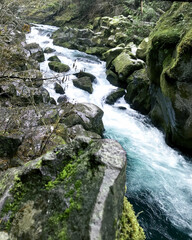 River flows in mountain. 