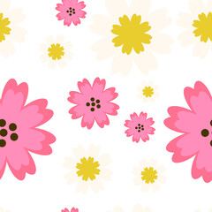 Fototapeta na wymiar Seamless floral pattern on a white background for printing on fabric, textiles, decorative pillows, bed linen. Vector graphics.